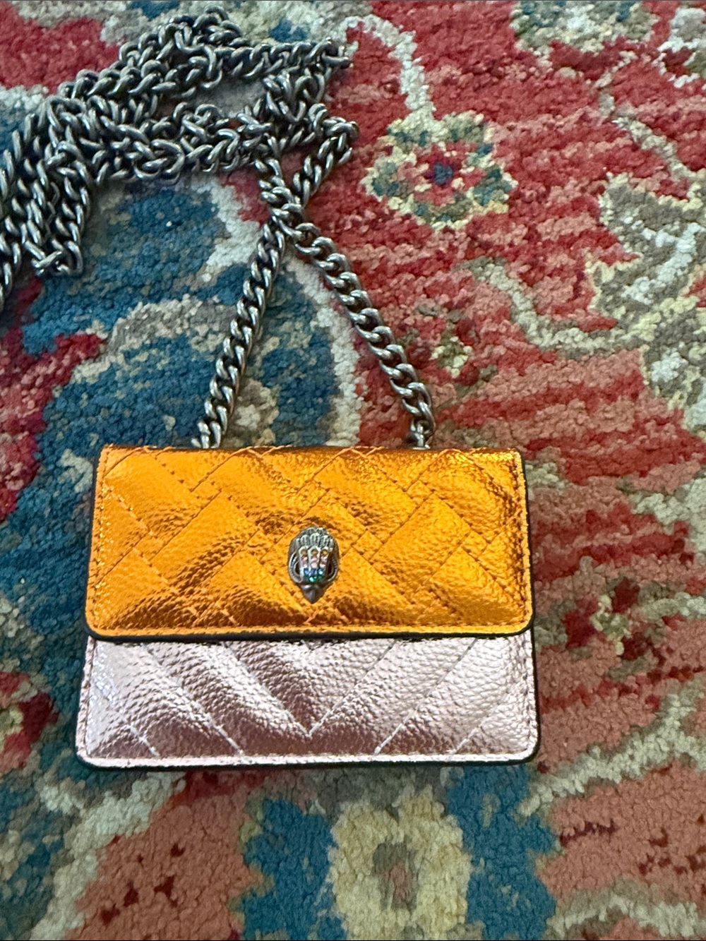 Metallic Kurt Geiger mini crossbody purse card holder